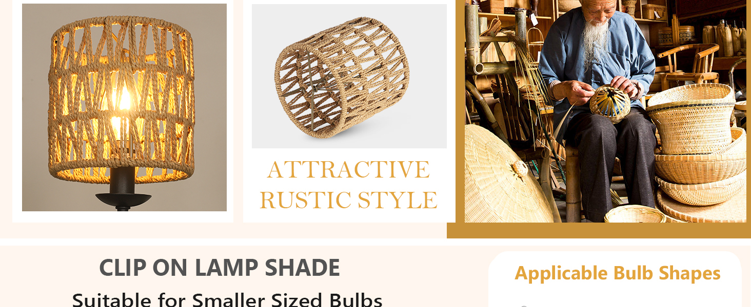  Rattan Lamp Shade, Small Boho Lamp Shades Replacement Clip On