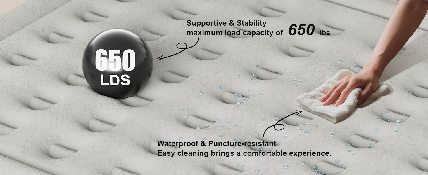 air mattress Waterproof ,maximum load capacity of 650 lbs inflatable mattress