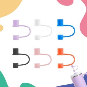7pcs 10mm Straw Cap Set - Multicolor Silicone Drinking Straws (Light Blue, Pink, Yellow, Blue, White, Purple, Orange)