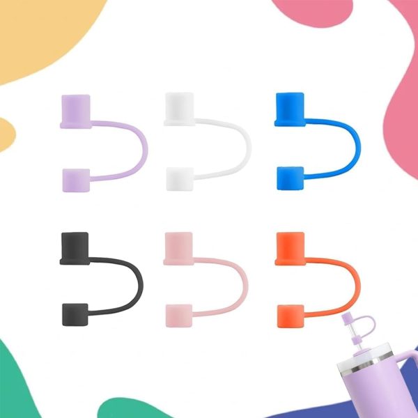 7pcs 10mm Straw Cap Set - Multicolor Silicone Drinking Straws (Light Blue, Pink, Yellow, Blue, White, Purple, Orange)
