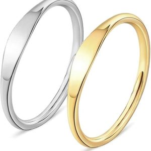 2 Pcs Women's Pinky Ring Tiny and delicate twisted stacking ring Flat plain ring 6 to 9