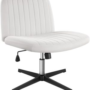 White Criss Cross Chair No Wheels Height Adjustable Swivel Vanity Chair for Home Office with Wide Flannel Seat