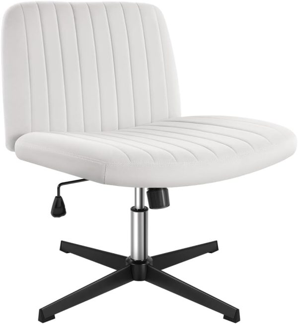 White Criss Cross Chair No Wheels Height Adjustable Swivel Vanity Chair for Home Office with Wide Flannel Seat