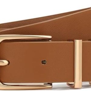 Women's Leather adjustable Belt Set - Gold Buckle Waist Belts for Pants, Jeans & Dresses