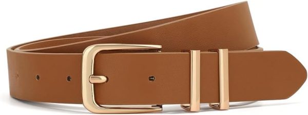 Women's Leather adjustable Belt Set - Gold Buckle Waist Belts for Pants, Jeans & Dresses