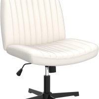 DUMOS Cross Legged Office Chair, Armless Wide Home Office Desk Seat No Wheels, Modern Swivel Adjustable Fabric Vanity Seating for Bedroom - Image 5