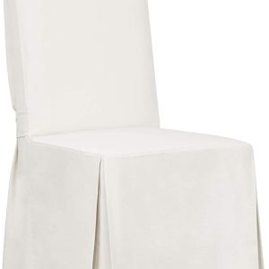 SureFit Home Decor Essential Twill Full Length Dining Room Chair One Piece Slipcover, Relaxed Fit, 100% Cotton, Machine Washable, White Color