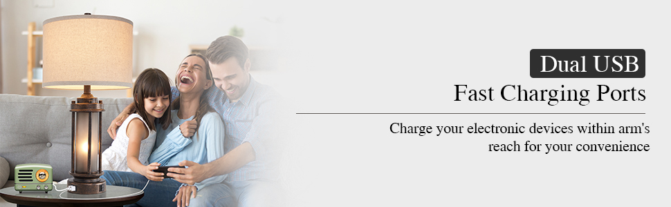 USB charging ports table lamps