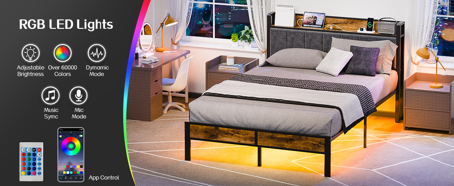 full bed frame with led