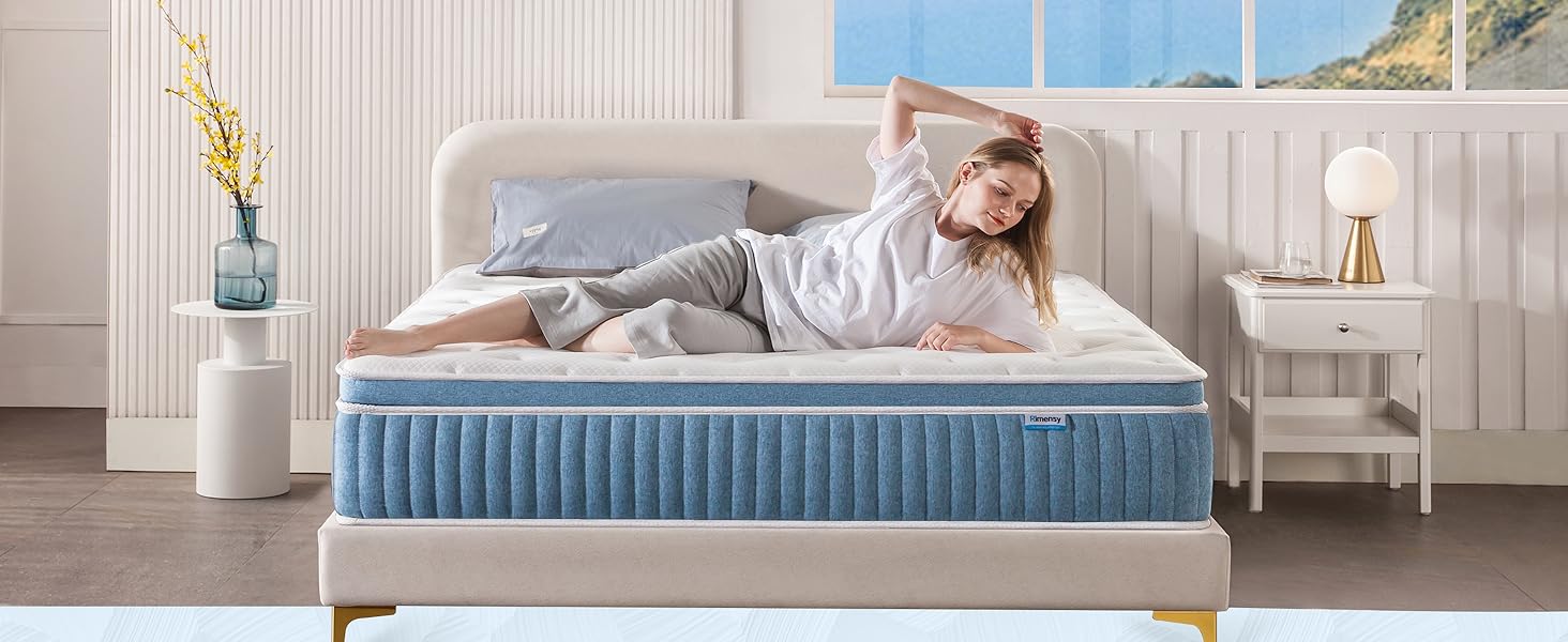 Rimensy Hybrid Mattress in a Box,Gel Memory Foam Mattress,Wrapped Pocket Coils Innerspring Mattress