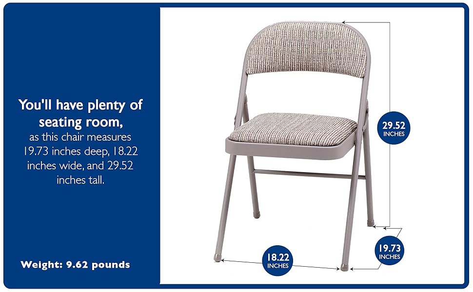 MECO Sudden Comfort Deluxe Metal Fabric Padded Folding Chair Set, Gray (4 Pack)