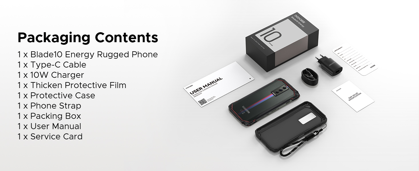 DOOGEE Blade10 Energy Android 15 Rugged Phone 4.5G,10.7mm Ultra-Thin,24GB+128GB/TF 2TB Octa Core