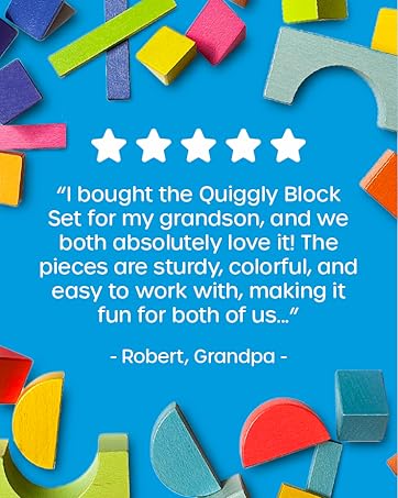 Another review from a customer for Quiggly's rainbow wooden block set