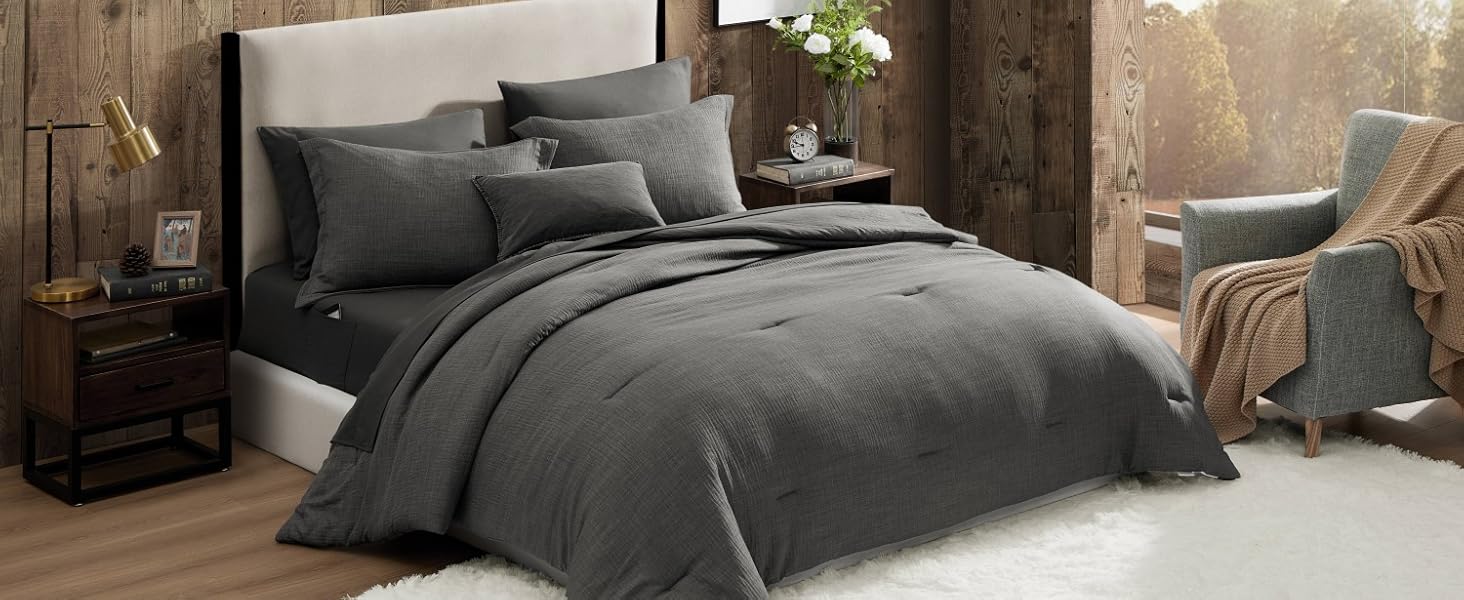 linen twin Comforter set 5 Pieces bed in a bag bedding sets kids adult dorm preppy Oatmeal beige