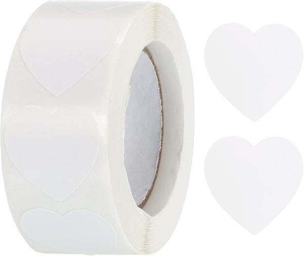 500 Pcs Heart Shaped Sticker 1 Inch Self-Adhesive Love Sticker Label Heart Decorations for Envelope,Valentine Day,Wedding Party, White