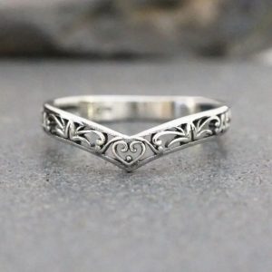 Ancient Slivery Hollow Heart Engagement Rings Wedding Bridal Band Promise Rings Evening Parties Anniversary Valentine's Day Gifts Eternity Bands for Women