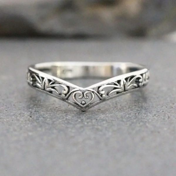 Ancient Slivery Hollow Heart Engagement Rings Wedding Bridal Band Promise Rings Evening Parties Anniversary Valentine's Day Gifts Eternity Bands for Women
