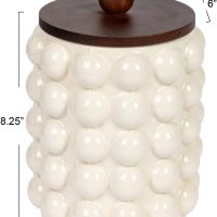 Creative Co-Op 5.75 Inches Round Stoneware Canister with Raised Dots and Acacia Wood Lid, White and Natural - Image 9