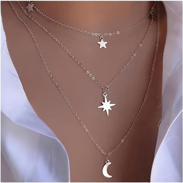 Layered Chain Necklace for Women Trendy Moon Star Pendant Necklaces Fashion Accessories Jewelry Gifts