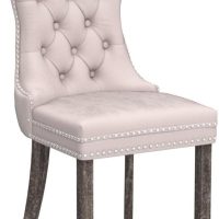 KCC Velvet Dining Chairs Set of 4, Upholstered High-end Tufted Dining Room Chair with Nailhead Back Ring Pull Trim Solid Wood Legs, Nikki Collection Modern Style for Kitchen, Beige - Image 5