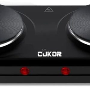 CUKOR Electric Hot Plate, Double Cast Iron 2 Burner, 1800W Countertop Burner, Dual Electric Stove Burners, Portabel Electric Cooktop, Portabel Double Burner for Cooking