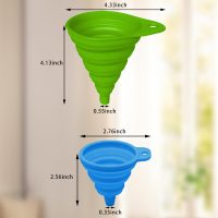 Kitchen Funnel Set 2 Pack, Small and Large, Kitchen Gadgets Accessories Foldable Silicone Collapsible Funnels for Filling Water Bottle Liquid Transfer Food Grade(Green,Blue) - Image 2