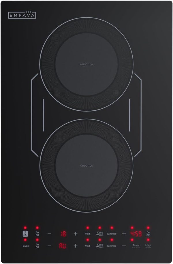 Empava Double/Dual Induction Cooktop 2 Burner, Shatter-proof Flat Glass Top, Bridge-SYNC, 3 Preset Modes, Bulit-in/Countertop, 110~120 Volt Plug in Electric Stove for Kitchen, RV, Outdoor Camping