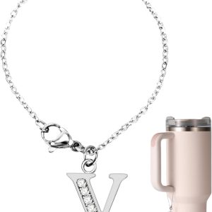Letter Pendant for Stanley Cup, Rhinestones Pendant Alphabet Chain Personalized Identification Name ID Letter Handle Accessories for Water Bottle Tumbler Stanley Cup