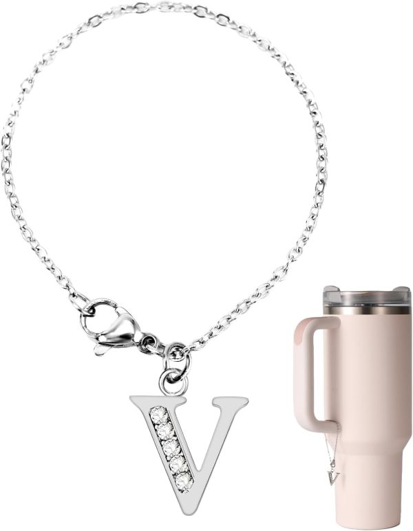 Letter Pendant for Stanley Cup, Rhinestones Pendant Alphabet Chain Personalized Identification Name ID Letter Handle Accessories for Water Bottle Tumbler Stanley Cup