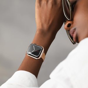 Case Compatible with Apple Watch, with Built-in Tempered Glass Screen Protector, PC Cover for iWatch Series 9/8/7/SE 2rd SE 6 5 4/3 2 for Choice DJSC(38mm-Series 3/2, White + Rose Gold Edge)