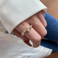 Bamboo Design Cubic Zirconia Decor Ring For Women Open Cat Eye Stone Adjustable Metal Finger Ring Dainty Jewelry Gift For her - Image 3