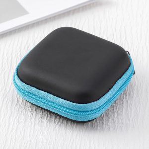 Earbud Case, Portable Square Earphone Carrying Case with Zipper, Mini Storage Bag for Wireless Earbuds Bluetooth Headset SD Memory Card Charge Cable, Cell Phone Accessories Organizer, Blue