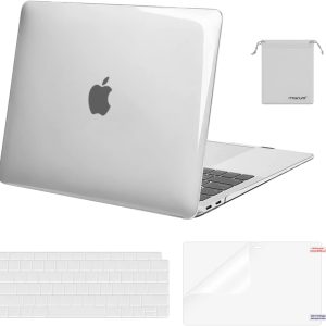 MOSISO Compatible with MacBook Air 13 inch Case M1 Chip 2021-2018 Release A2337 A2179 A1932, Plastic Hard Shell&Keyboard Cover&Screen Film&Storage Bag for MacBook Air 13.3 inch Case, Transparent