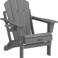MUCHENGHY Folding Adirondack Chairs, Patio Chairs, Lawn Chairs, Outdoor Chair, Adirondack Chair Plastic, Fire Pit, Weather Resistant with Cup Holder for Deck, Backyard, Garden(Gray) - Image 5