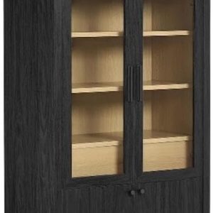 Modway Evie Arched Display Cabinet in Black Oak - Modern Tall Storage Cabinet with Shelves - Sophisticated Glass Door Bookcase - Elegant Living Room and Hallway Accent Cabinet