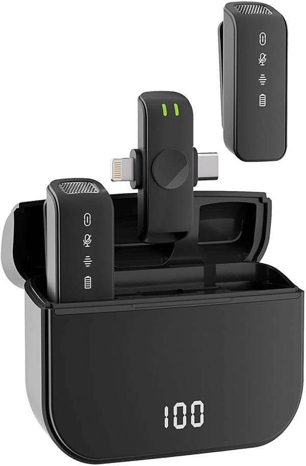 Wireless Lavalier Microphone for iPhone - Android/Computer/Laptop, Professional Dual Lapel Mic with Charging Case, 18-Hour Battery, Noise Cancellation, USB-C for Video Recording, Vlog, YouTube
