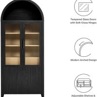 Modway Evie Arched Display Cabinet in Black Oak - Modern Tall Storage Cabinet with Shelves - Sophisticated Glass Door Bookcase - Elegant Living Room and Hallway Accent Cabinet - Image 8
