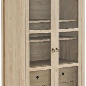 Modway Nolan Modern Farmhouse 71 Inch Tall Arched Storage Display Cabinet in Light Oak Wood Grain - 4-Tier Bookcase with Glass Doors and Shelves - Arch Accent Cabinet for Living Room