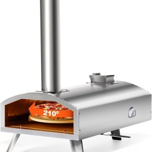 12” Portable Wood Fired Pizza Oven - Stainless Steel Pellet Pizza Stove with Rotating Stone for Outdoor Cooking, Backyard & Camping