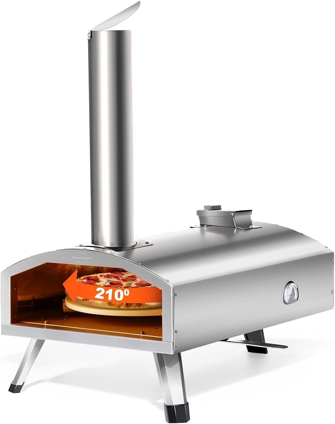 12” Portable Wood Fired Pizza Oven – Stainless Steel Pellet Pizza Stove with Rotating Stone for Outdoor Cooking, Backyard & Camping