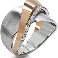 Metal Two-Tone Silver Color and Rose Gold Rings for Women Tiny Zirconia Jewelry for Daily Party - Image 2