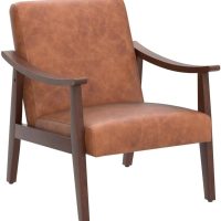 Yaheetech PU Leather Accent Chair, Mid-Century Modern Armchair with Solid Wood Legs, Reading Leisure Chair with High Back for Living Room Bedroom Waiting Room, Set of 2, Brown - Image 5