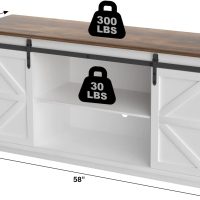 JUMMICO TV Stand for 65 Inch TV, Entertainment Center with Storage Cabinets and Sliding Barn Doors, Mid Century Modern Media TV Console Table for Living Room Bedroom (Bright White) - Image 7