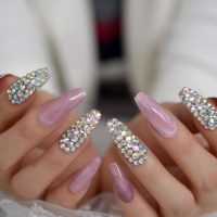 Extra Long Press on Nails, Acrylic Fake Nails 3D Design Full Cover False Nails for Women Reusable Nail Kit in Box (Marble Pink AB Crystal) - Image 3