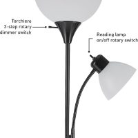 GLOBE Electric 67135 72" Torchiere Floor Lamp and Adjustable Reading Light, Matte Black, Frosted Shade, Dual Rotary Switch, 3-Step Dimming, Modern Lighting for Living Room or Office - Image 5