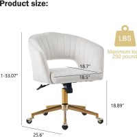 Nrizc Velvet Office Desk Chair, Upholstered Home Office Desk Chairs with Adjustable Swivel Wheels, Ergonomic Office Chair for Living Room, Bedroom, Office, Vanity Study (Beige) - Image 3