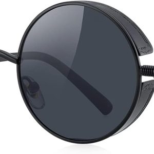 Gothic Steampunk Sunglasses for Women Men Round Lens Metal Frame
