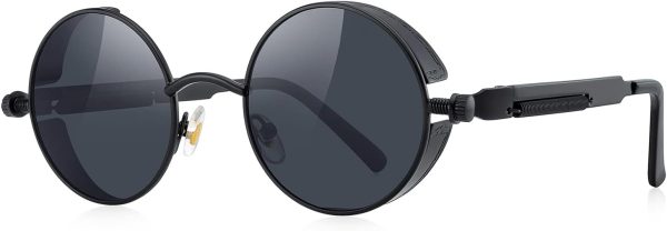 Gothic Steampunk Sunglasses for Women Men Round Lens Metal Frame