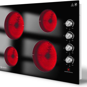 AMZCHEF 30 Inch Electric Cooktop, Built-in with 4 Burners Max 7000W with ETL Safety Certified, 30" Glass Ceramic Cook Top,Knob control, Hot Surface Indicator,220V - 240V Hard Wire, No Plug