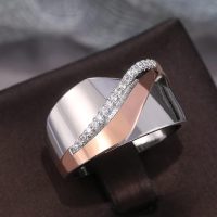 Metal Two-Tone Silver Color and Rose Gold Rings for Women Tiny Zirconia Jewelry for Daily Party - Image 5